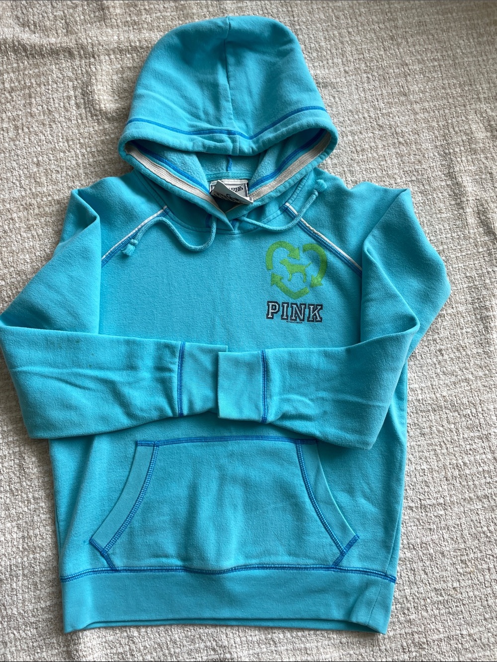 PINK Victoria's Secret Bright Aqua Hoodie with Lime Accent - Picture 3 of 8